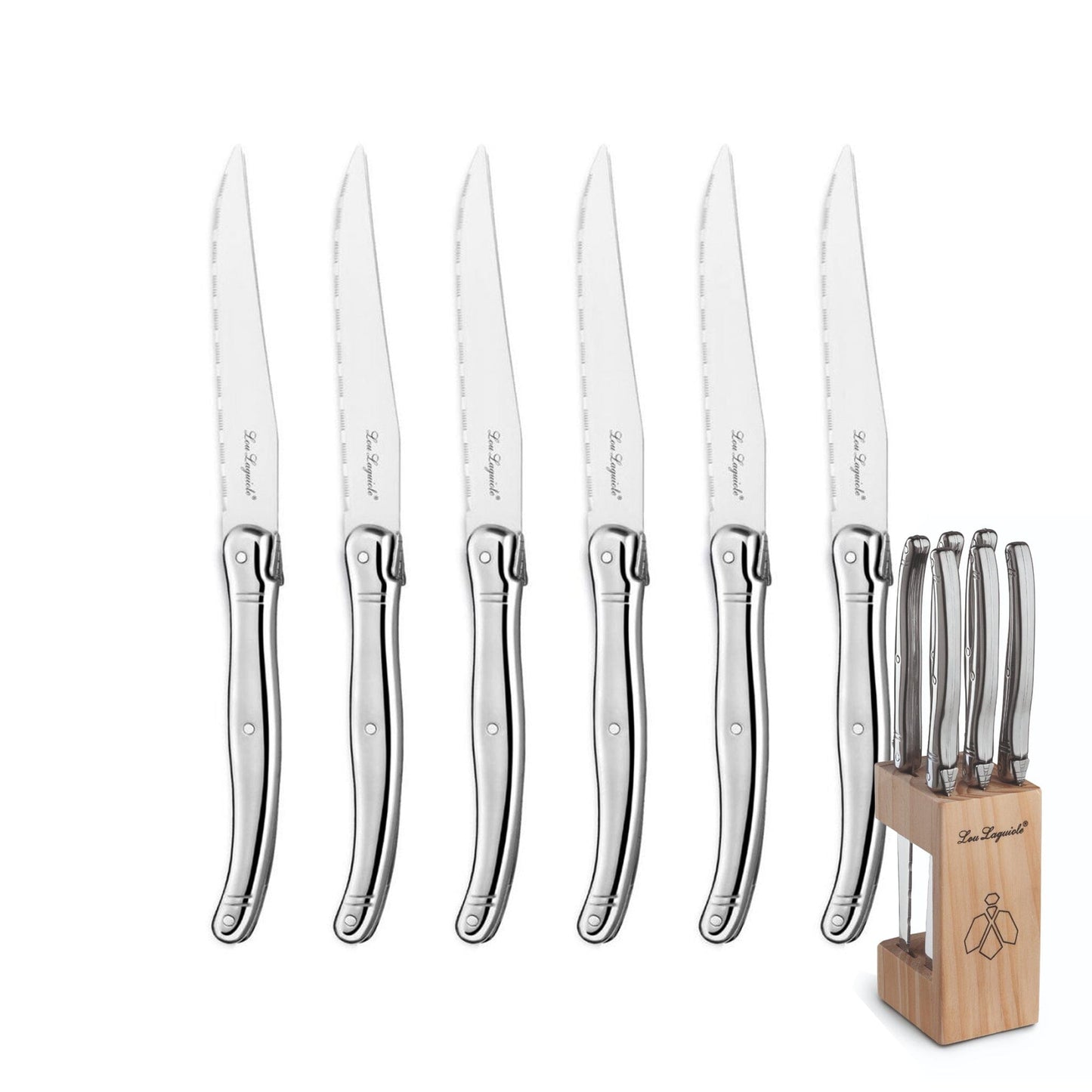 Lou Laguiole - 6-pc steak knives in wooden block - inox Steakmes Lou Laguiole 