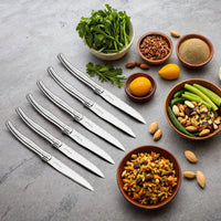 Lou Laguiole - Juego de 6 cuchillos para carne Tradition + bloque de cuchillos - Cuchillo para carne de acero inoxidable Lou Laguiole