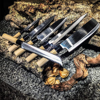 Satake - Juego de cuchillos japoneses de 6 piezas Juego de cuchillos de madera de magnolia Satake