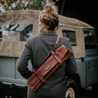 Witloft - Funda clásica de cuero para cuchillos con 5 compartimentos - Funda de cuero color coñac para cuchillos Witloft